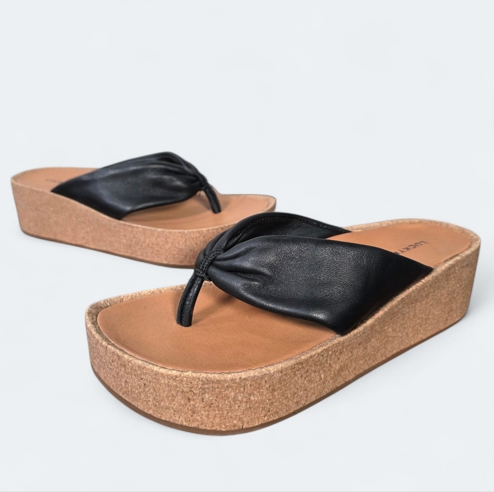 Lucky Brand Lellina Women's Sandals Size 6 Black Leather Platform